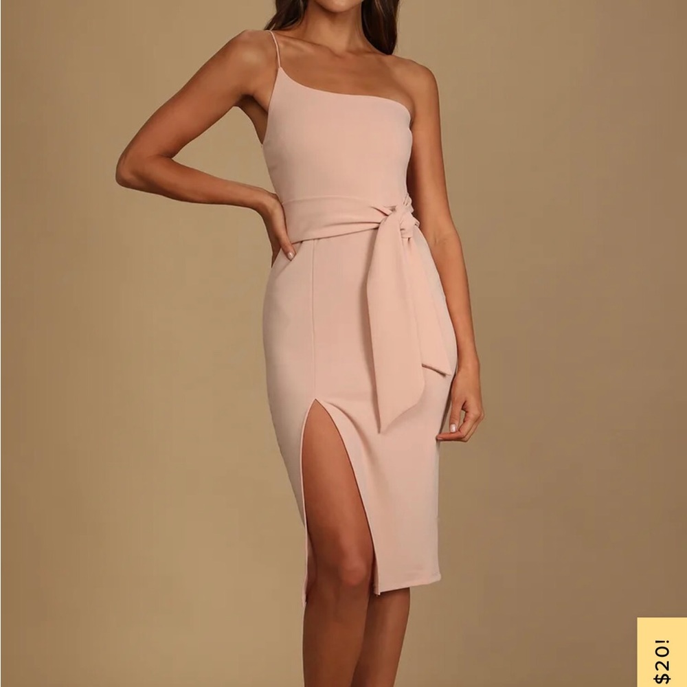 Blush pink one shoulder bodycon midi dress - small